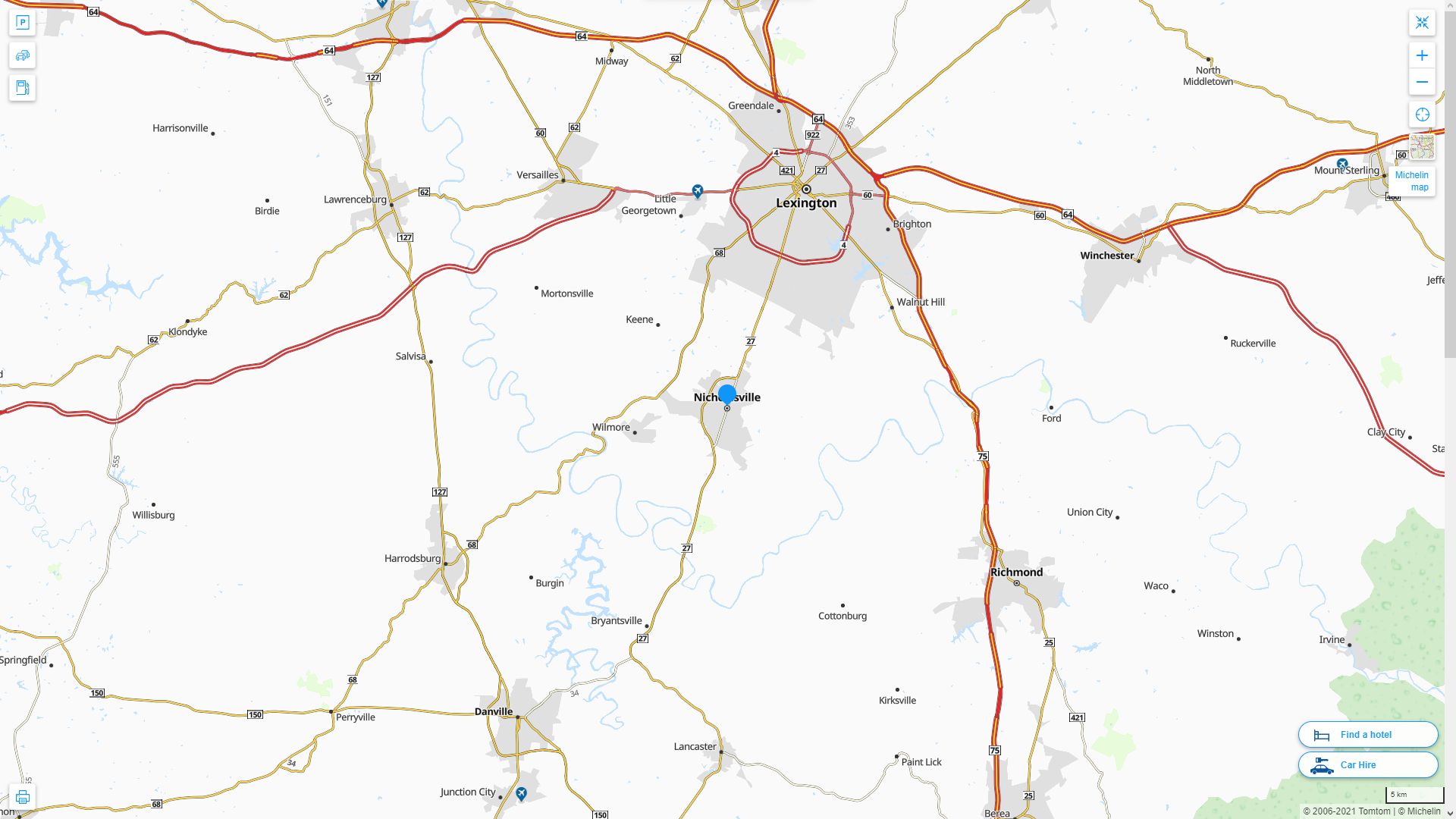 Nicholasville Kentucky Highway and Road Map